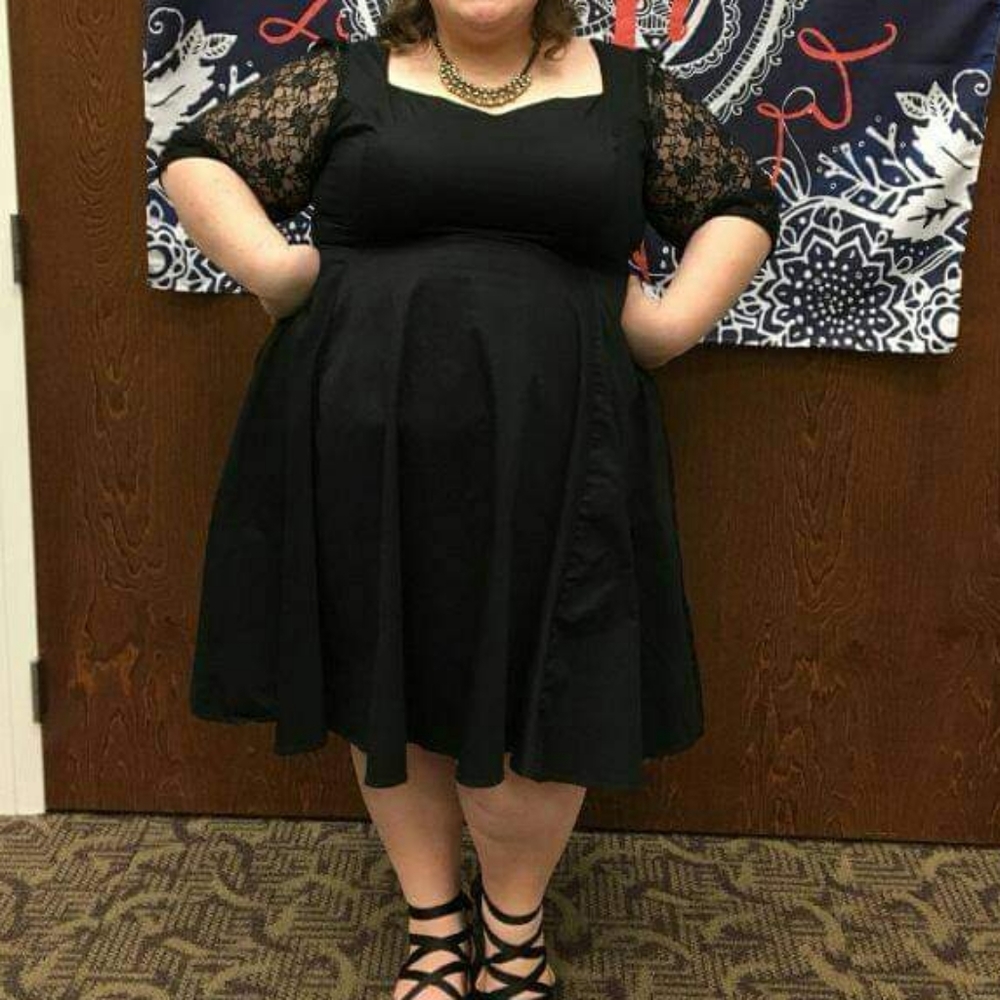 Hot Topic Hearts & Roses Black Dress with Lace Sleeves